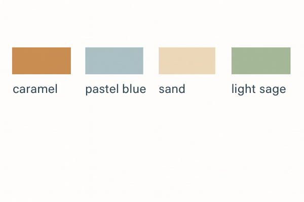 LED-Aluminiumprofile in modernen Farben Caramel, Pastel Blue, Sand und Light Sage – lackierte Oberflächen, individuell bestellbar.